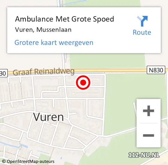 Locatie op kaart van de 112 melding: Ambulance Met Grote Spoed Naar Vuren, Mussenlaan op 21 oktober 2022 18:56