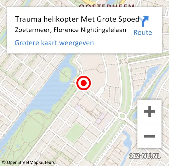 Locatie op kaart van de 112 melding: Trauma helikopter Met Grote Spoed Naar Zoetermeer, Florence Nightingalelaan op 21 oktober 2022 19:12