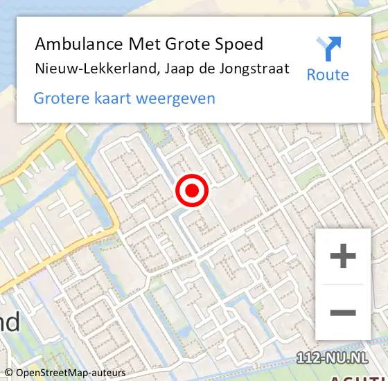 Locatie op kaart van de 112 melding: Ambulance Met Grote Spoed Naar Nieuw-Lekkerland, Jaap de Jongstraat op 21 oktober 2022 19:13