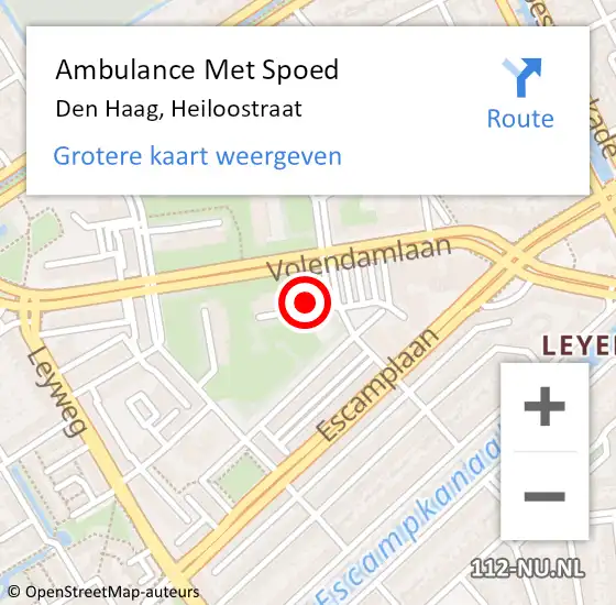 Locatie op kaart van de 112 melding: Ambulance Met Spoed Naar Den Haag, Heiloostraat op 21 oktober 2022 19:28