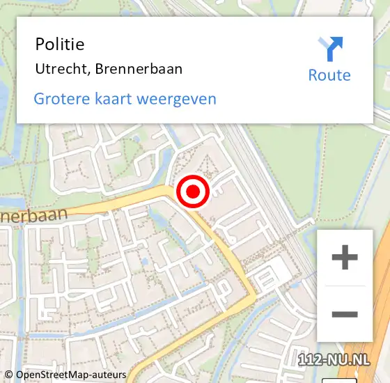 Locatie op kaart van de 112 melding: Politie Utrecht, Brennerbaan op 21 oktober 2022 19:45