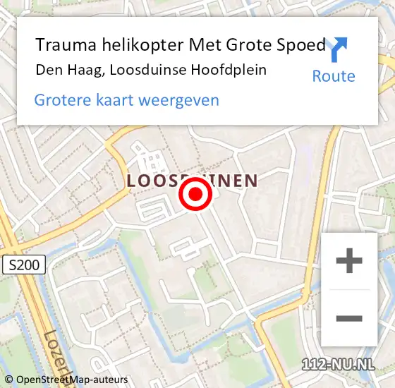 Locatie op kaart van de 112 melding: Trauma helikopter Met Grote Spoed Naar Den Haag, Loosduinse Hoofdplein op 21 oktober 2022 19:59