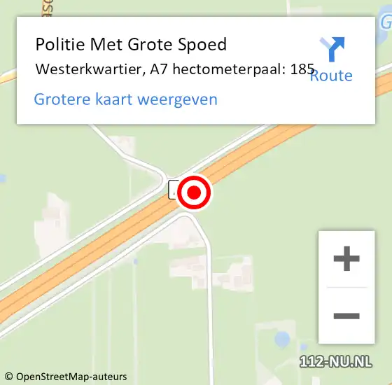 Locatie op kaart van de 112 melding: Politie Met Grote Spoed Naar Westerkwartier, A7 hectometerpaal: 185 op 21 oktober 2022 20:03