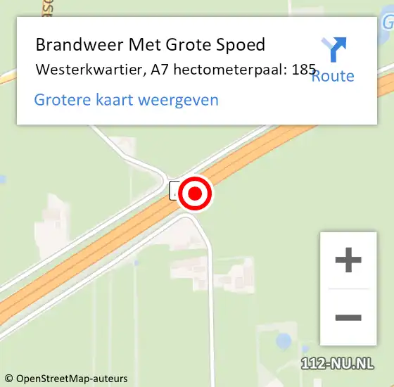 Locatie op kaart van de 112 melding: Brandweer Met Grote Spoed Naar Westerkwartier, A7 hectometerpaal: 185 op 21 oktober 2022 20:05