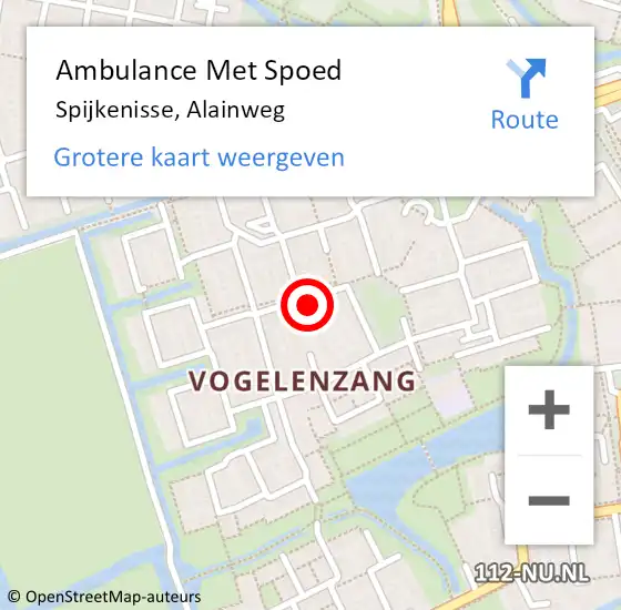 Locatie op kaart van de 112 melding: Ambulance Met Spoed Naar Spijkenisse, Alainweg op 21 oktober 2022 20:08