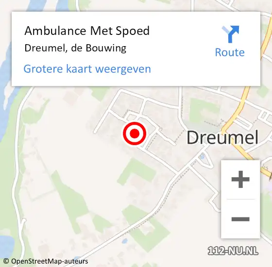 Locatie op kaart van de 112 melding: Ambulance Met Spoed Naar Dreumel, de Bouwing op 21 oktober 2022 20:17