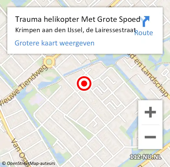 Locatie op kaart van de 112 melding: Trauma helikopter Met Grote Spoed Naar Krimpen aan den IJssel, de Lairessestraat op 21 oktober 2022 20:29