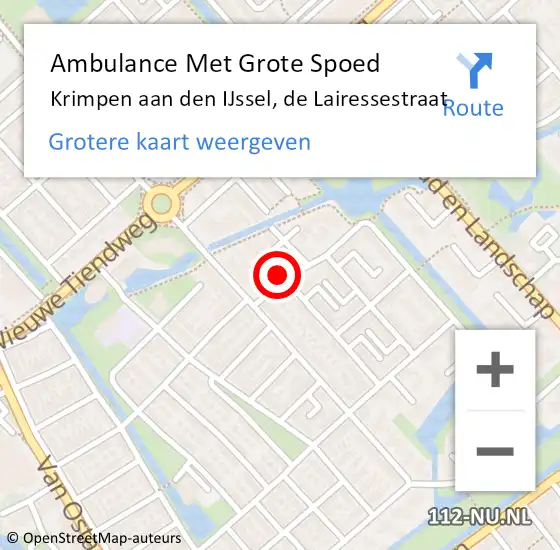 Locatie op kaart van de 112 melding: Ambulance Met Grote Spoed Naar Krimpen aan den IJssel, de Lairessestraat op 21 oktober 2022 20:31