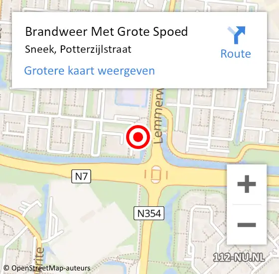 Locatie op kaart van de 112 melding: Brandweer Met Grote Spoed Naar Sneek, Potterzijlstraat op 21 oktober 2022 20:43