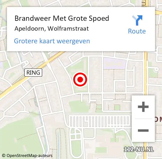 Locatie op kaart van de 112 melding: Brandweer Met Grote Spoed Naar Apeldoorn, Wolframstraat op 21 oktober 2022 20:48