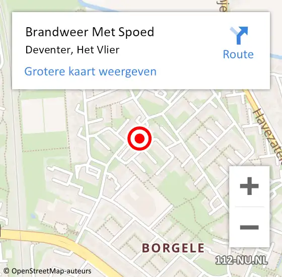 Locatie op kaart van de 112 melding: Brandweer Met Spoed Naar Deventer, Het Vlier op 21 oktober 2022 21:01