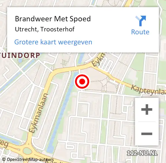 Locatie op kaart van de 112 melding: Brandweer Met Spoed Naar Utrecht, Troosterhof op 21 oktober 2022 21:12