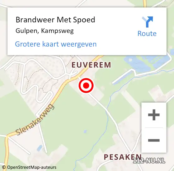 Locatie op kaart van de 112 melding: Brandweer Met Spoed Naar Gulpen, Kampsweg op 21 oktober 2022 21:29