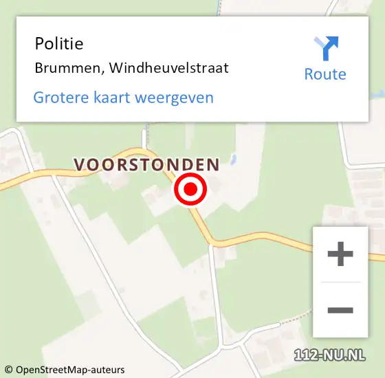 Locatie op kaart van de 112 melding: Politie Brummen, Windheuvelstraat op 21 oktober 2022 21:38