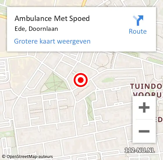 Locatie op kaart van de 112 melding: Ambulance Met Spoed Naar Ede, Doornlaan op 21 oktober 2022 22:14