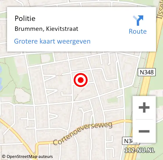 Locatie op kaart van de 112 melding: Politie Brummen, Kievitstraat op 21 oktober 2022 22:30