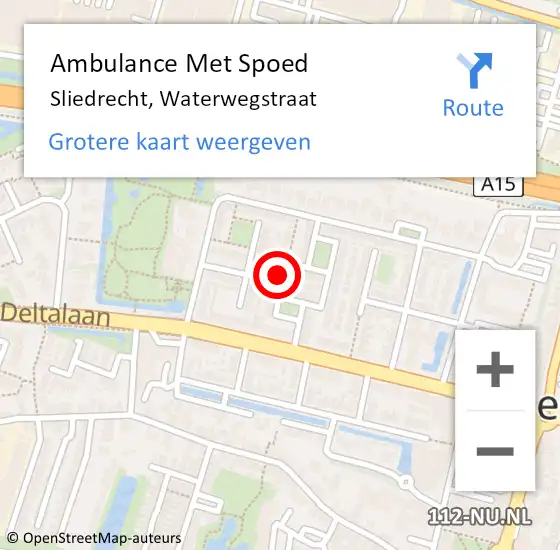 Locatie op kaart van de 112 melding: Ambulance Met Spoed Naar Sliedrecht, Waterwegstraat op 21 oktober 2022 22:41