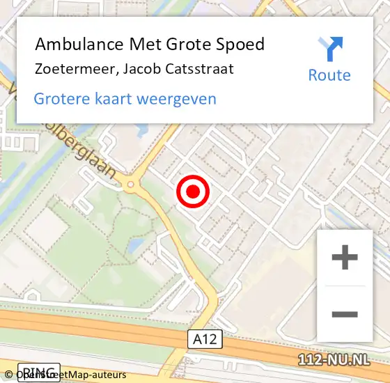 Locatie op kaart van de 112 melding: Ambulance Met Grote Spoed Naar Zoetermeer, Jacob Catsstraat op 21 oktober 2022 23:17