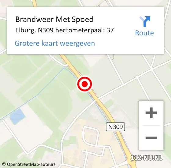 Locatie op kaart van de 112 melding: Brandweer Met Spoed Naar Elburg, N309 hectometerpaal: 37 op 21 oktober 2022 23:18