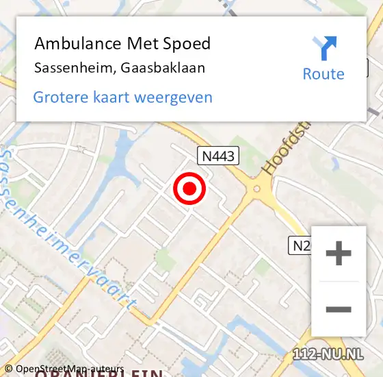 Locatie op kaart van de 112 melding: Ambulance Met Spoed Naar Sassenheim, Gaasbaklaan op 21 oktober 2022 23:22
