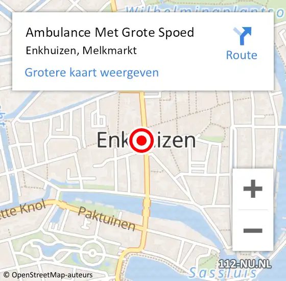 Locatie op kaart van de 112 melding: Ambulance Met Grote Spoed Naar Enkhuizen, Melkmarkt op 21 oktober 2022 23:58