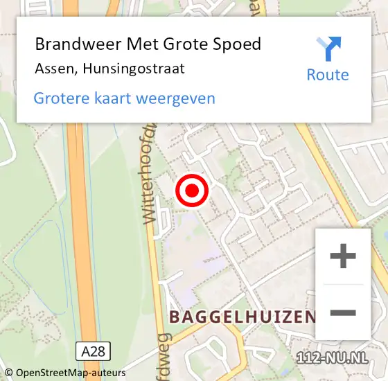 Locatie op kaart van de 112 melding: Brandweer Met Grote Spoed Naar Assen, Hunsingostraat op 22 oktober 2022 00:14