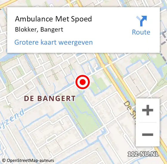 Locatie op kaart van de 112 melding: Ambulance Met Spoed Naar Blokker, Bangert op 22 oktober 2022 00:46