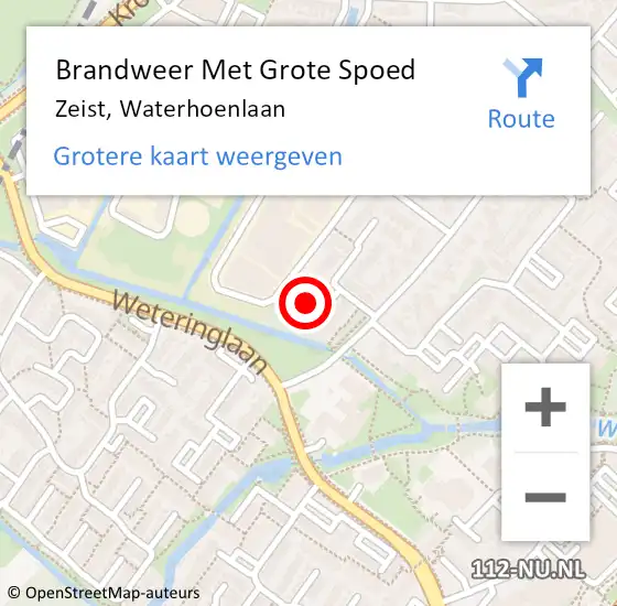 Locatie op kaart van de 112 melding: Brandweer Met Grote Spoed Naar Zeist, Waterhoenlaan op 22 oktober 2022 01:22