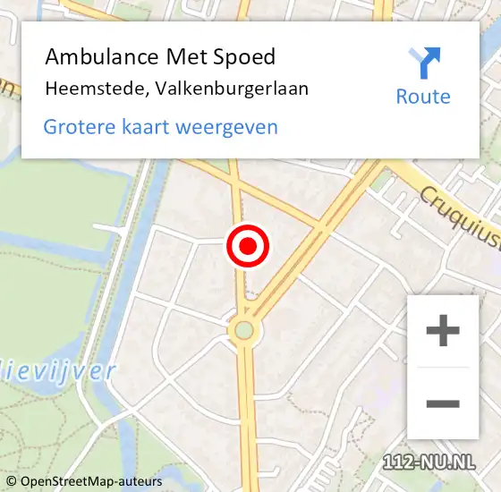 Locatie op kaart van de 112 melding: Ambulance Met Spoed Naar Heemstede, Valkenburgerlaan op 22 oktober 2022 01:34