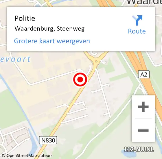 Locatie op kaart van de 112 melding: Politie Waardenburg, Steenweg op 22 oktober 2022 02:01