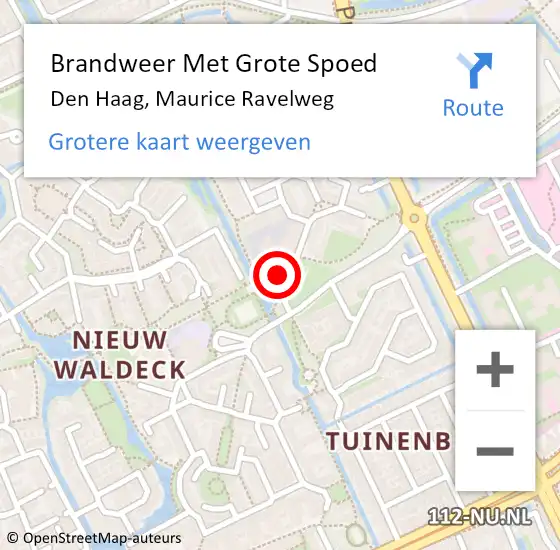 Locatie op kaart van de 112 melding: Brandweer Met Grote Spoed Naar Den Haag, Maurice Ravelweg op 22 oktober 2022 02:33