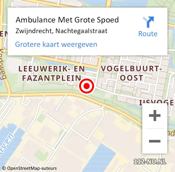 Locatie op kaart van de 112 melding: Ambulance Met Grote Spoed Naar Zwijndrecht, Nachtegaalstraat op 22 oktober 2022 02:34