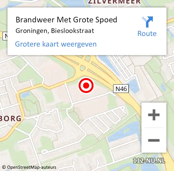 Locatie op kaart van de 112 melding: Brandweer Met Grote Spoed Naar Groningen, Bieslookstraat op 22 oktober 2022 03:23