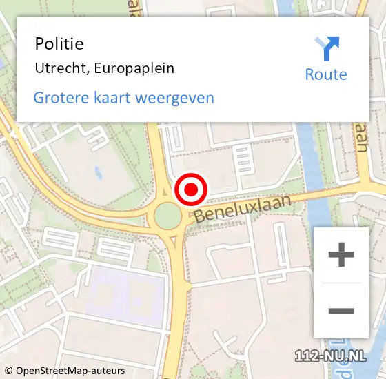 Locatie op kaart van de 112 melding: Politie Utrecht, Europaplein op 22 oktober 2022 05:20