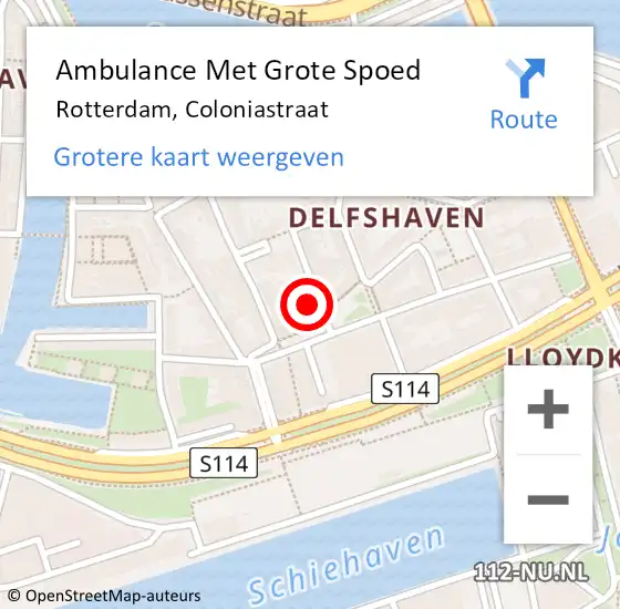 Locatie op kaart van de 112 melding: Ambulance Met Grote Spoed Naar Rotterdam, Coloniastraat op 22 oktober 2022 06:10