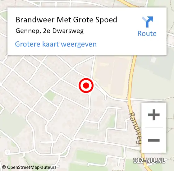 Locatie op kaart van de 112 melding: Brandweer Met Grote Spoed Naar Gennep, 2e Dwarsweg op 22 oktober 2022 06:38