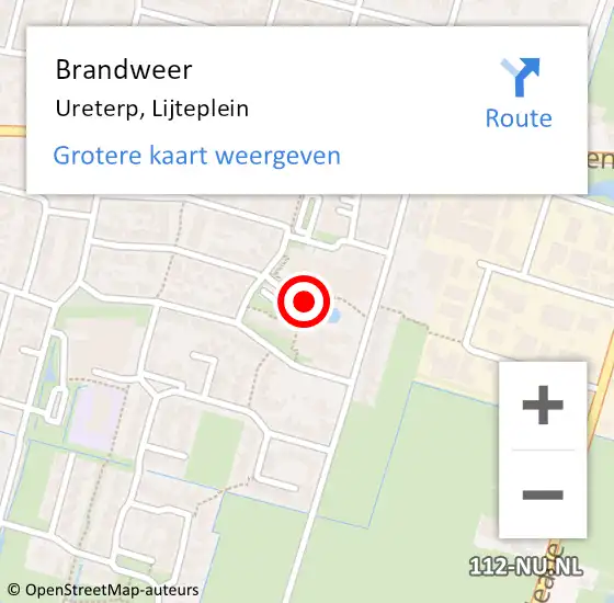 Locatie op kaart van de 112 melding: Brandweer Ureterp, Lijteplein op 22 oktober 2022 07:49