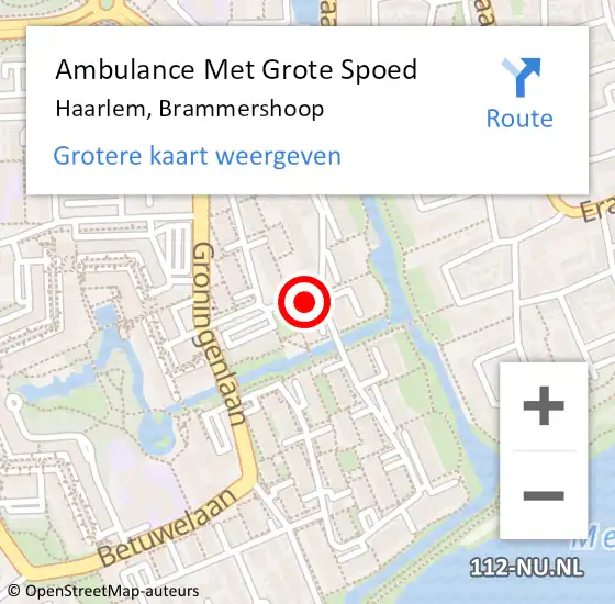 Locatie op kaart van de 112 melding: Ambulance Met Grote Spoed Naar Haarlem, Brammershoop op 22 oktober 2022 07:51