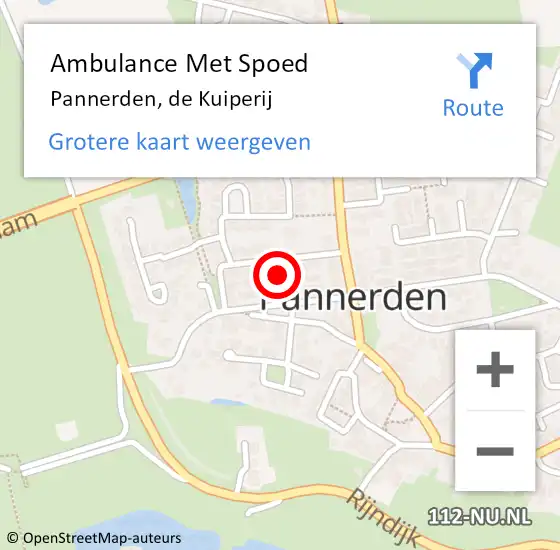 Locatie op kaart van de 112 melding: Ambulance Met Spoed Naar Pannerden, de Kuiperij op 22 oktober 2022 08:19