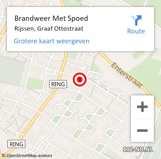 Locatie op kaart van de 112 melding: Brandweer Met Spoed Naar Rijssen, Graaf Ottostraat op 22 oktober 2022 09:07