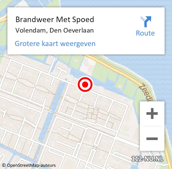 Locatie op kaart van de 112 melding: Brandweer Met Spoed Naar Volendam, Den Oeverlaan op 22 oktober 2022 09:21