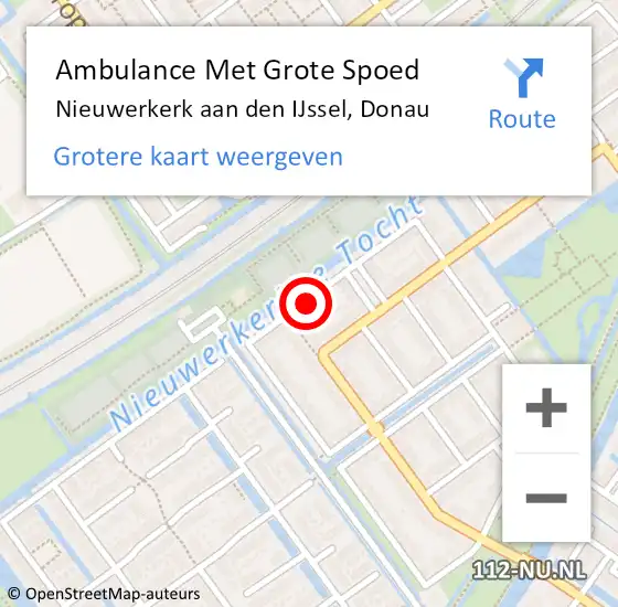 Locatie op kaart van de 112 melding: Ambulance Met Grote Spoed Naar Nieuwerkerk aan den IJssel, Donau op 22 oktober 2022 09:23