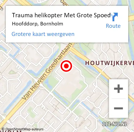 Locatie op kaart van de 112 melding: Trauma helikopter Met Grote Spoed Naar Hoofddorp, Bornholm op 22 oktober 2022 09:24