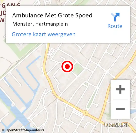 Locatie op kaart van de 112 melding: Ambulance Met Grote Spoed Naar Monster, Hartmanplein op 22 oktober 2022 09:33