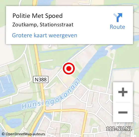 Locatie op kaart van de 112 melding: Politie Met Spoed Naar Zoutkamp, Stationsstraat op 22 oktober 2022 09:43