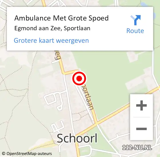 Locatie op kaart van de 112 melding: Ambulance Met Grote Spoed Naar Egmond aan Zee, Sportlaan op 22 oktober 2022 10:01