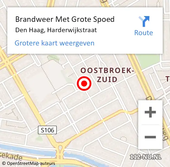 Locatie op kaart van de 112 melding: Brandweer Met Grote Spoed Naar Den Haag, Harderwijkstraat op 22 oktober 2022 10:09