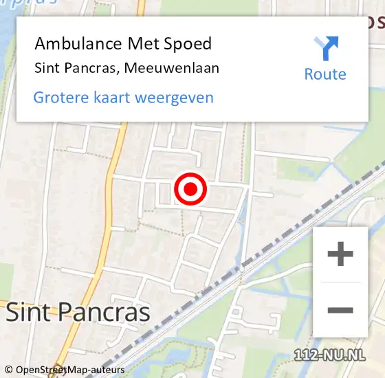 Locatie op kaart van de 112 melding: Ambulance Met Spoed Naar Sint Pancras, Meeuwenlaan op 22 oktober 2022 10:28