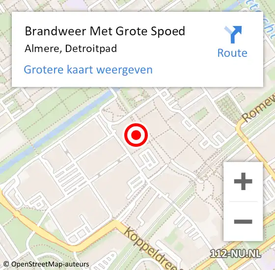 Locatie op kaart van de 112 melding: Brandweer Met Grote Spoed Naar Almere, Detroitpad op 22 oktober 2022 10:29