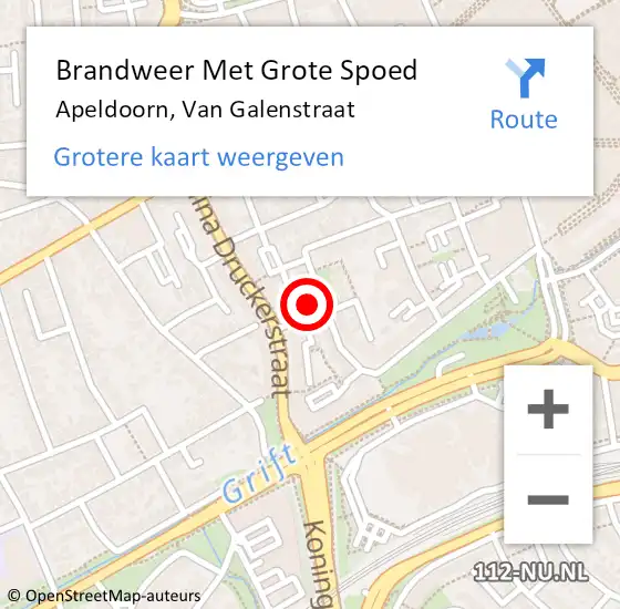 Locatie op kaart van de 112 melding: Brandweer Met Grote Spoed Naar Apeldoorn, Van Galenstraat op 22 oktober 2022 10:38